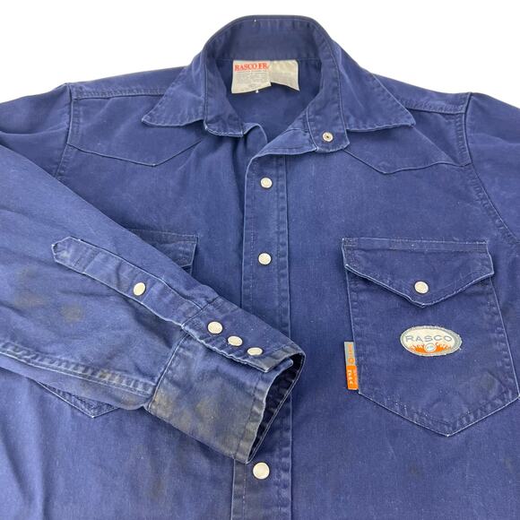 Rasco L FR Fire Resistant Light Snap Up Navy Men's Utility Work Wear NR755 CAT2 - Picture 3 of 14